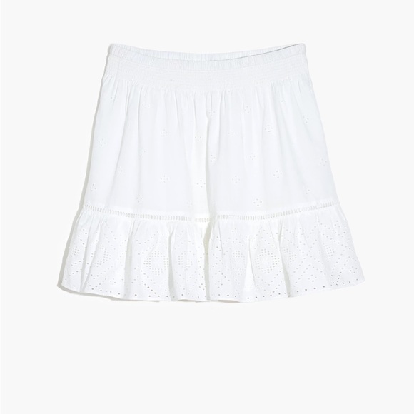 NWT 1XL Madewell Embroidered Smock-Waist Ruffle Mini Skirt in Eyelet White - Picture 1 of 7